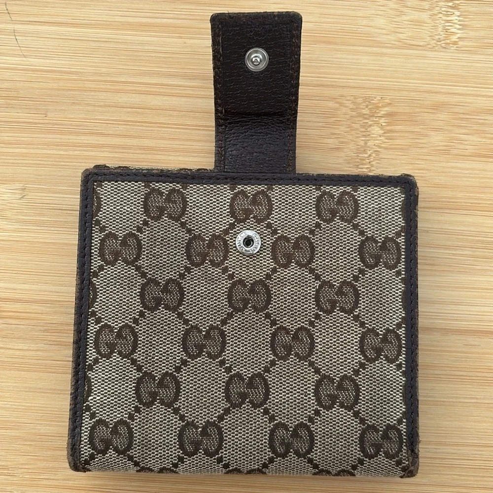Gucci Vintage Sherry Bifold Wallet Brown Leather GG Logo Canvas Italy Unisex - Picture 12 of 16